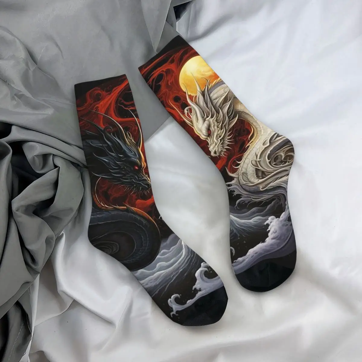 

All Seasons Crew Stockings Yin Yang Dragon Classical Mythology Art Socks Fashion Long Socks for Men Women Valentine's Day Gifts