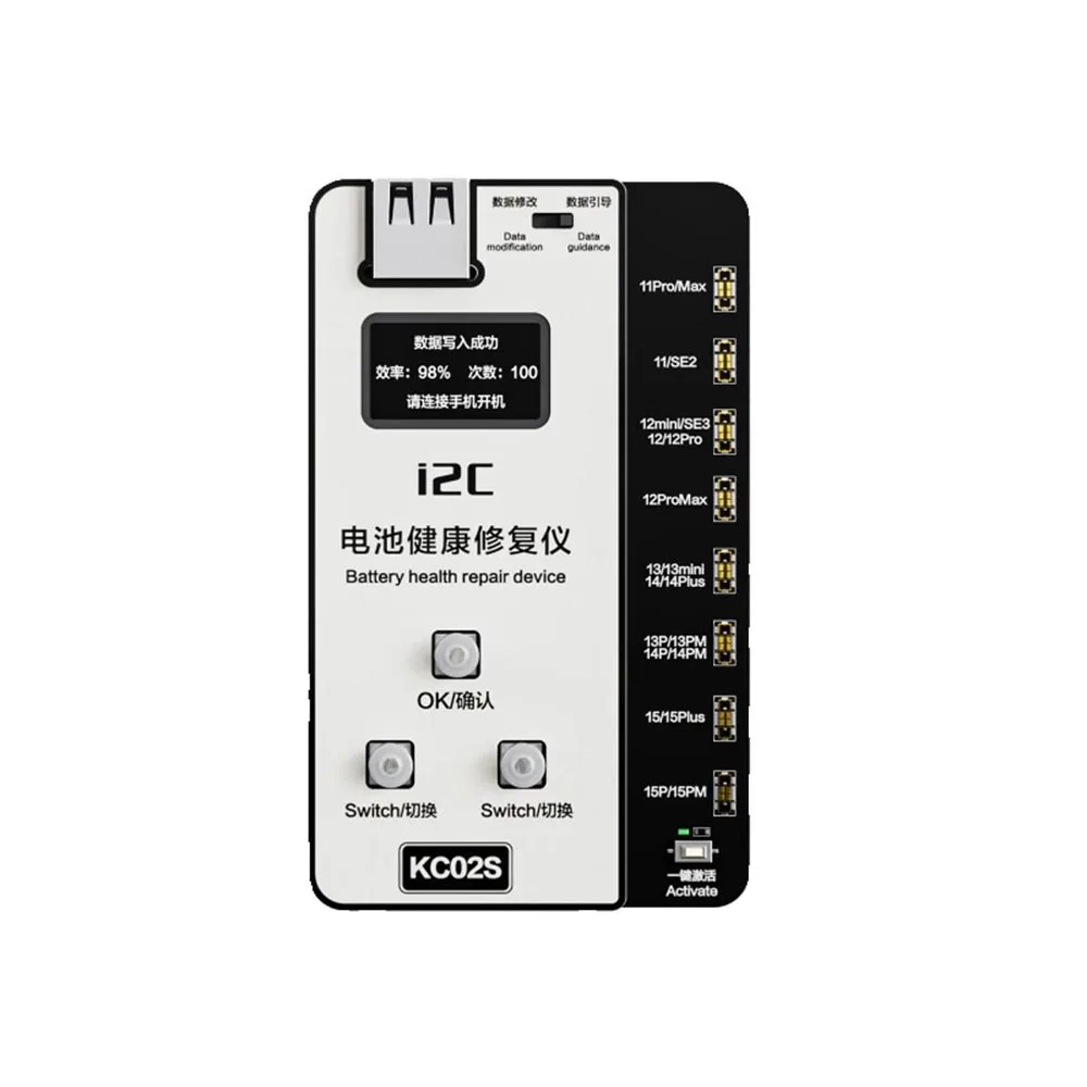 i2C KC02S Battery Calibrator Tester for iPhone 11-15PM No FPC Needed Battery Health Cycle Modify Brush-Free and Pass Diagnostics