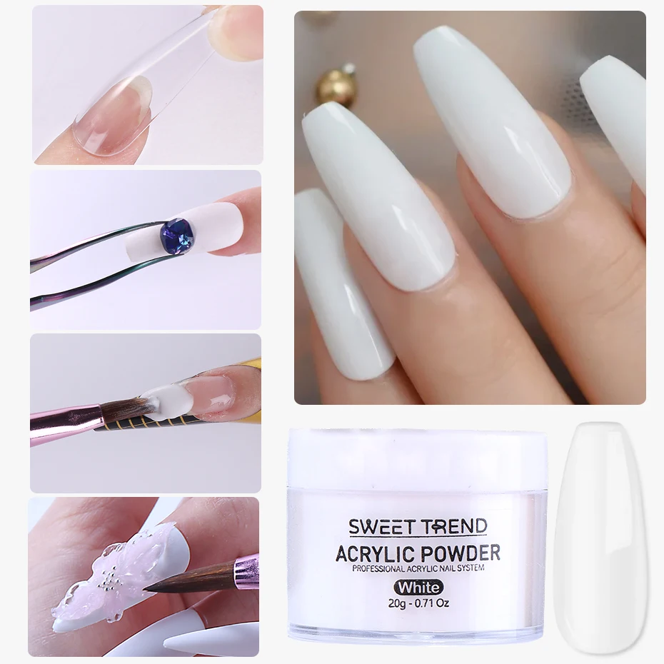 1/3pcs 20g polvere per unghie acrilica trasparente rosa bianco intaglio polimero di cristallo unghie arte estensione manicure strumenti per intaglio forniture per unghie