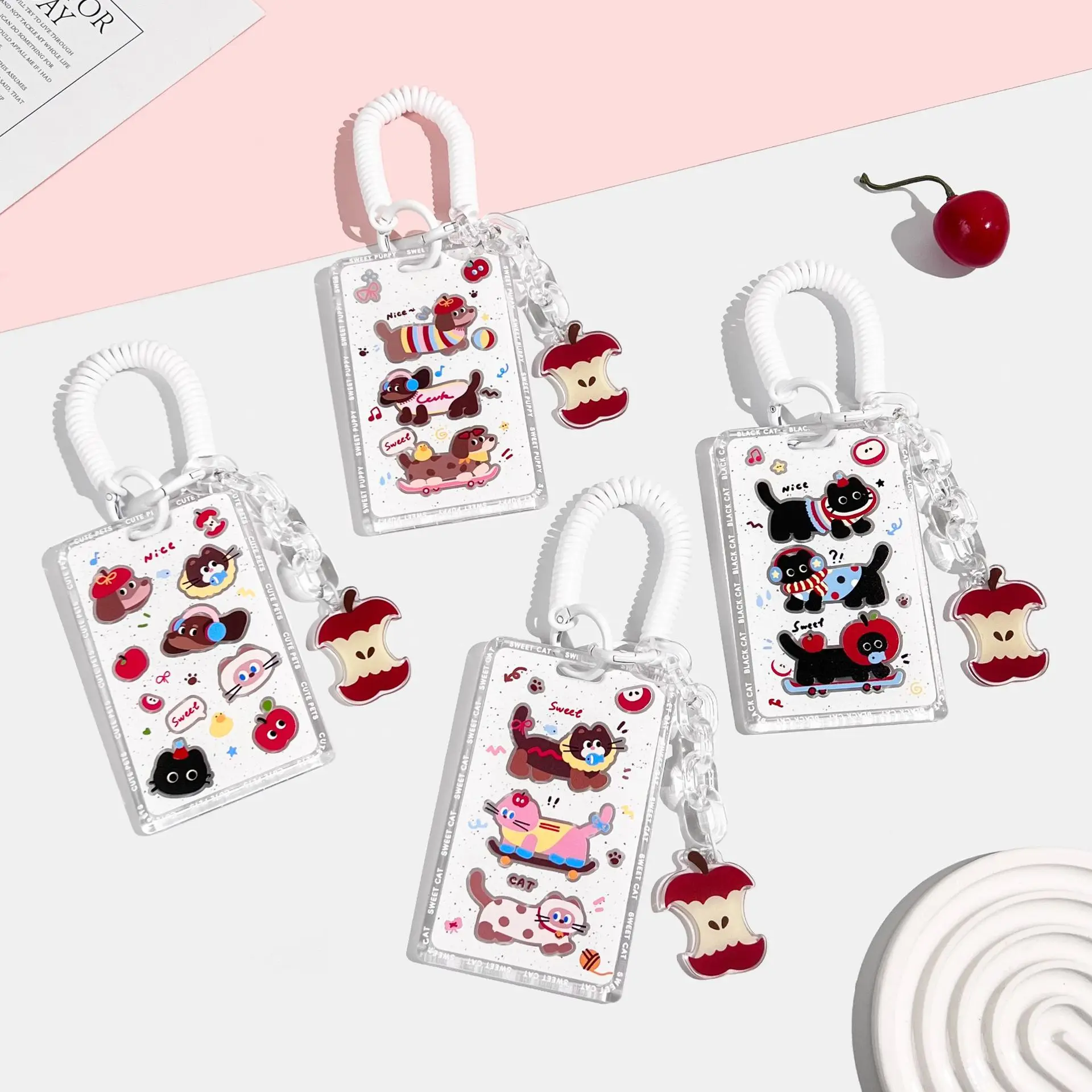 Lovely Cartoon Animal Card Sleeve Student ID Card Protector Sliding Design Card Bag for School & Work