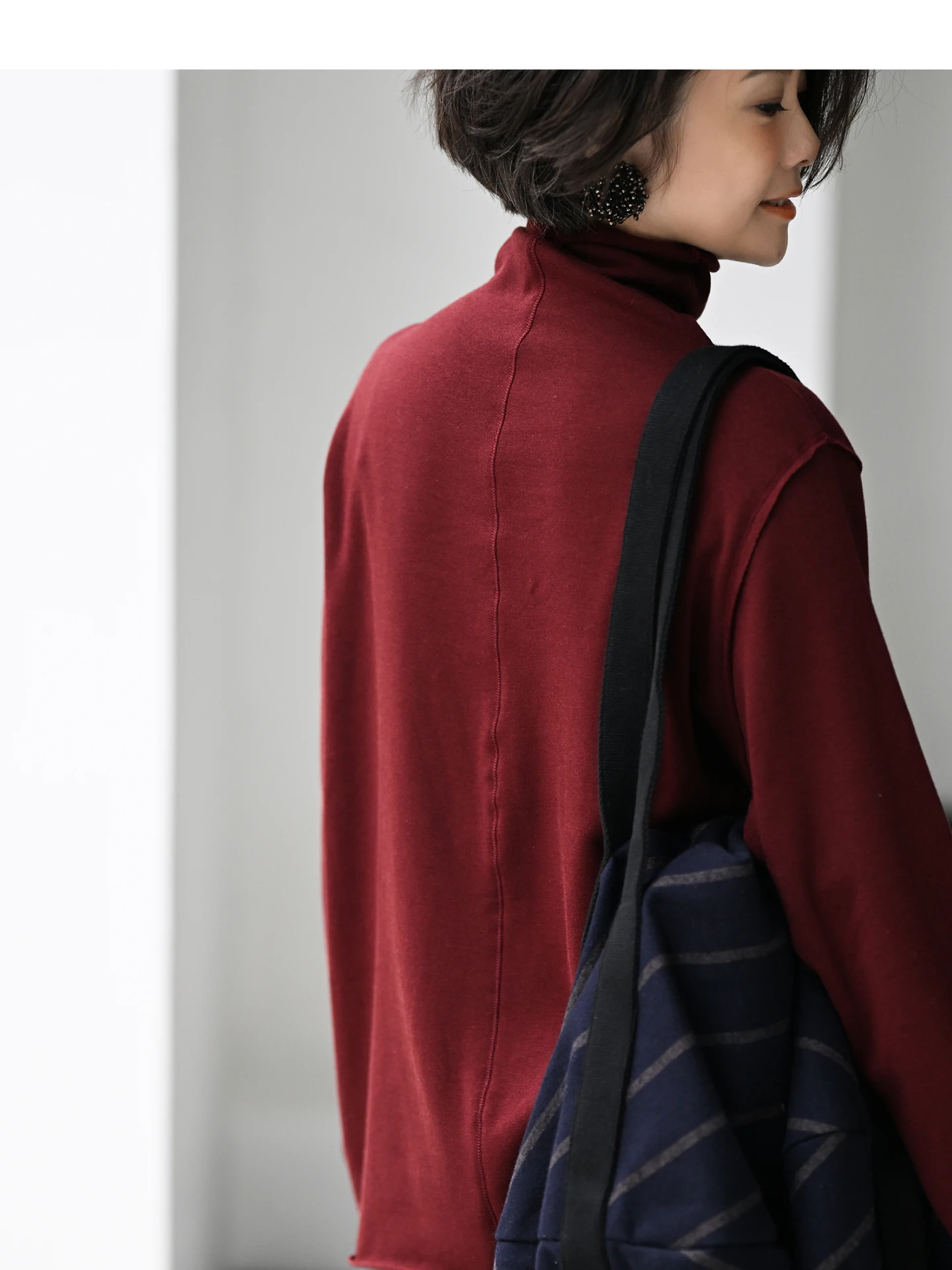 

Двусторонняя одежда с высоким воротником T2583, женская трикотажная футболка на подкладке, повседневная свободная посадка, зимний базовый слой, топ