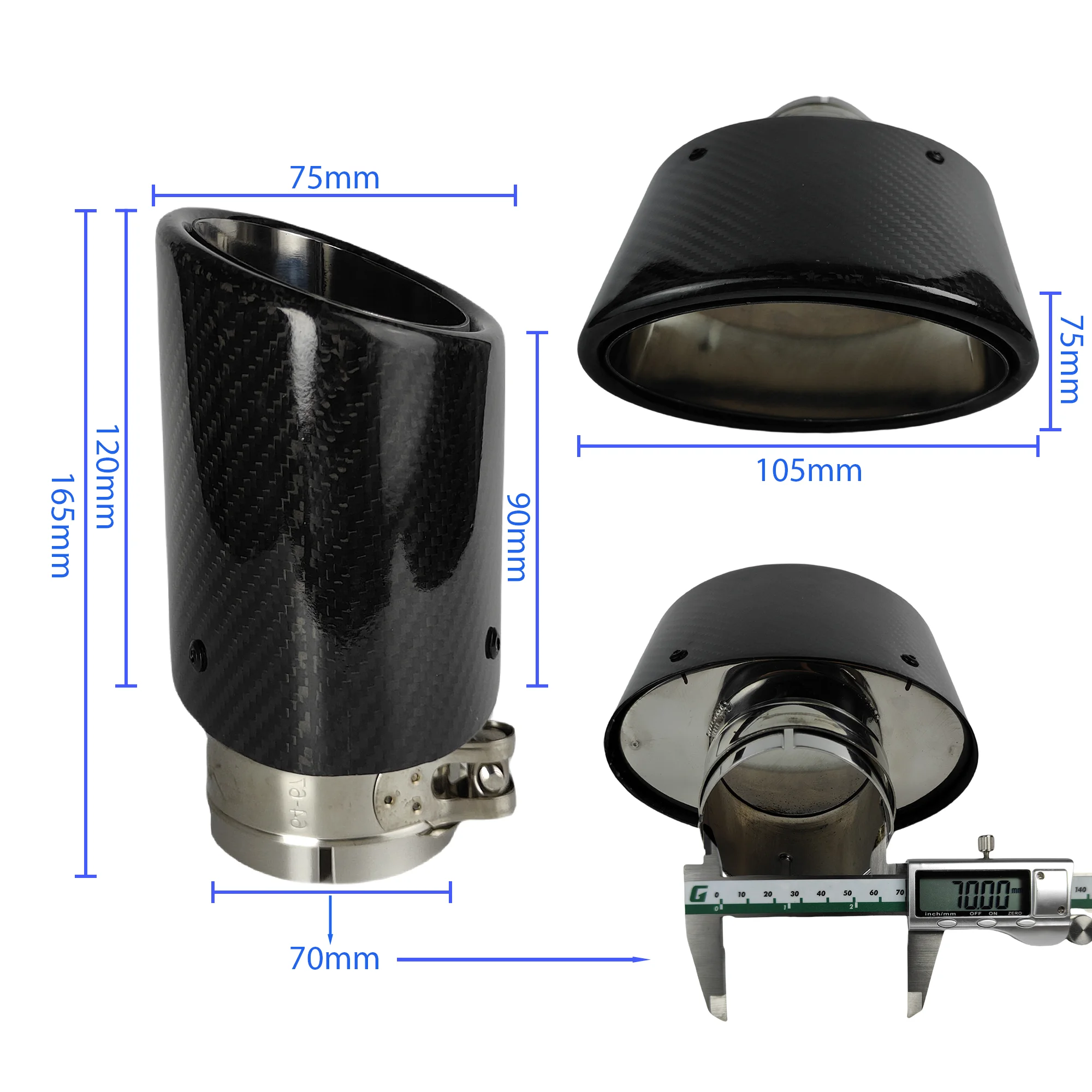 1 Stuks Universele Glanzende Koolstofvezel Auto Uitlaten Tip Uitlaatpijp Nozzle Decoratie Polijsten Ovale Breedte 105/115/130/150