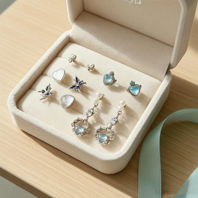 Small Size Heart Crystal Pearl Butterfly Stud Earring Set Hypoallergenic Jewelry for Women Office Work Casual Wear Gift