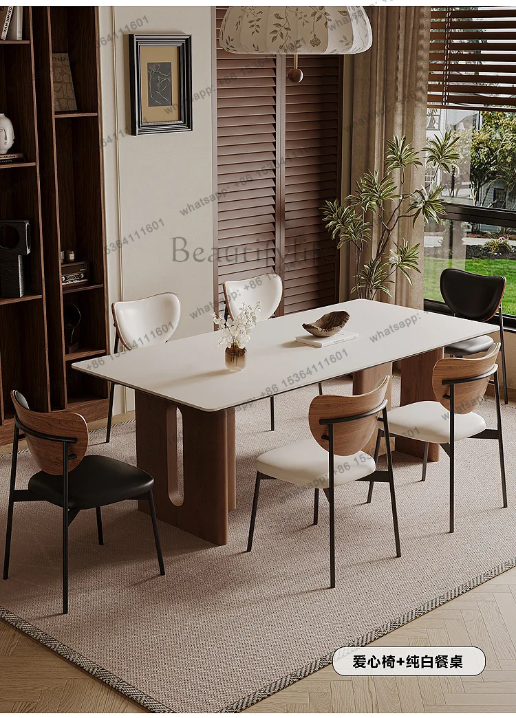 Dining table household modern simple cream style rectangular light luxury rock slab small apartment dining table