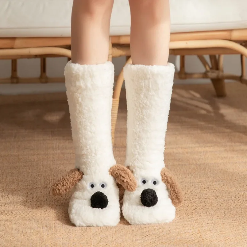 

Plush Sock Women Fluffy Cartoon 3D Dog Winter Warm Non slip Home Sleeping Soft Female Floor Fuzzy Thermal Funny Slipper Sock