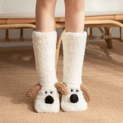Plush Sock Women Fluffy Cartoon 3D Dog Winter Warm Non slip Home Sleeping Soft Female Floor Fuzzy Thermal Funny Slipper Sock