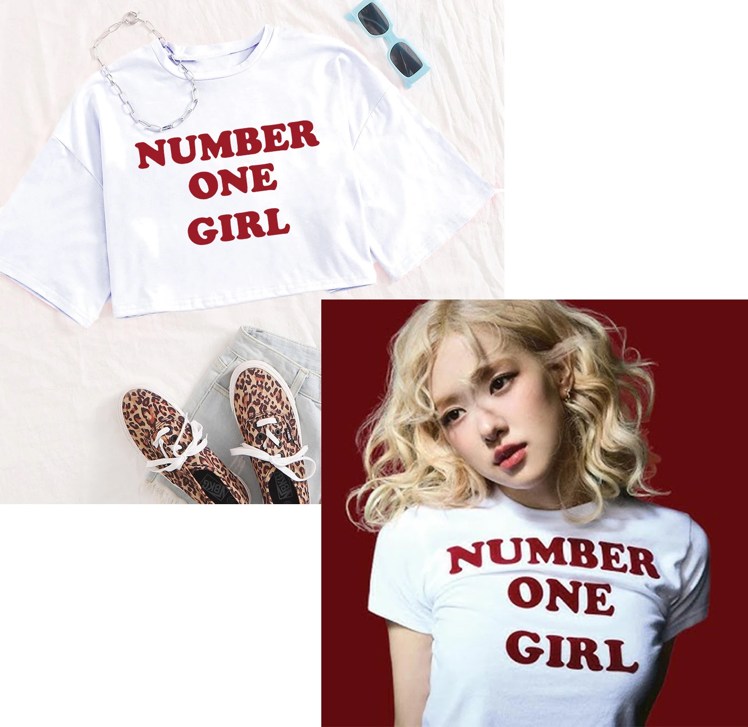 Rose Number One Girl Same Style Girls O-Neck Casual Women Crop Shirts