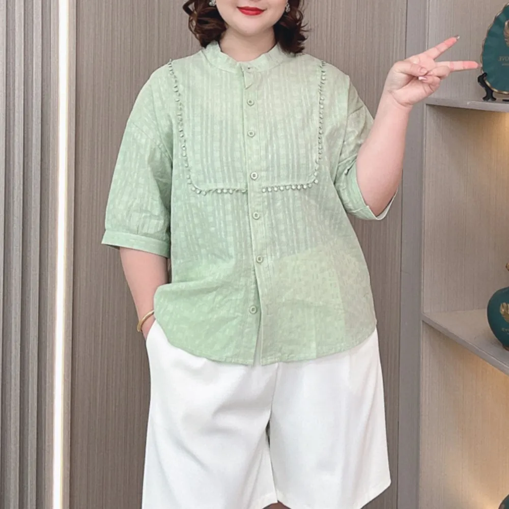 

Plus Size Summer Lace Splicing Short Sleeve Shirt Female Loose Jacquard Thin Beautiful Little Blouses