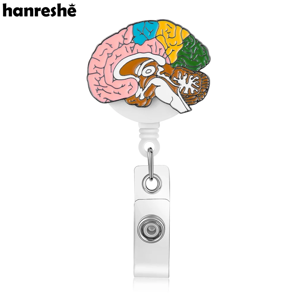 

Hanreshe Brain Badge Reels Retractable Enamel Neurology Doctor Work Badge Clip Gift for Women Men Medical Staff