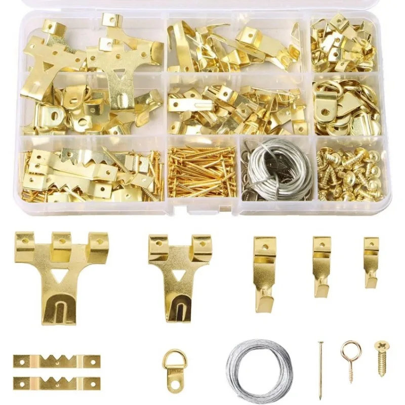 

250pcs Picture Hanging Screw Set Wall Hanging Kit Picture Frame Hanger Screws for Art Hanging Painting Photo Hangers Gold Tools