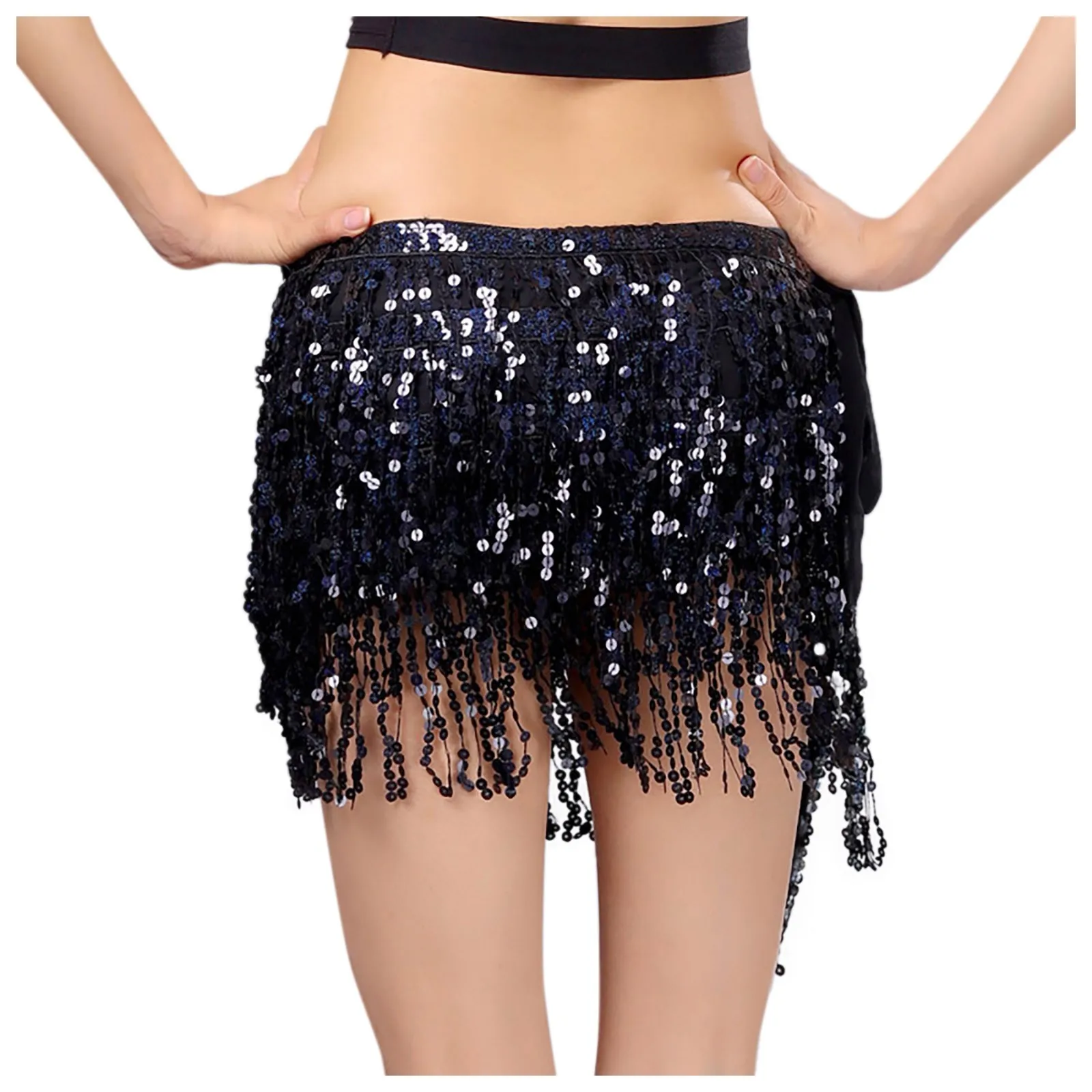 Sexy Women Belly Dance Glitter Swing Sequin Tassel Fringe Hip Belt Waist Skirt Bamba Ibiza Festival Raves Chiffon Wrap Skirt