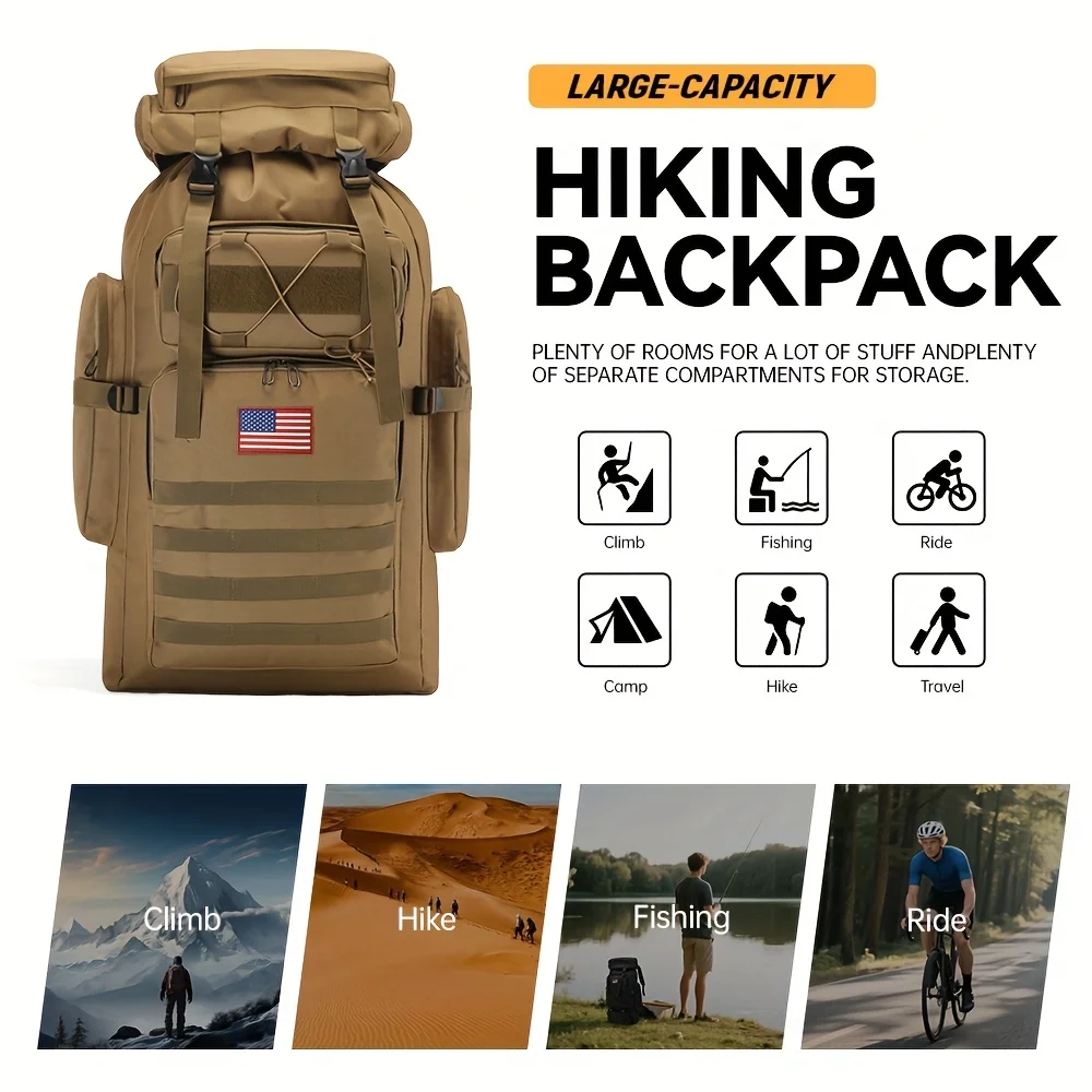 Large Capacity Molle System Rucksack, Multi - Pocket Camping Backpack with Durable 600D Fabric, Ideal for Hiking, Camping