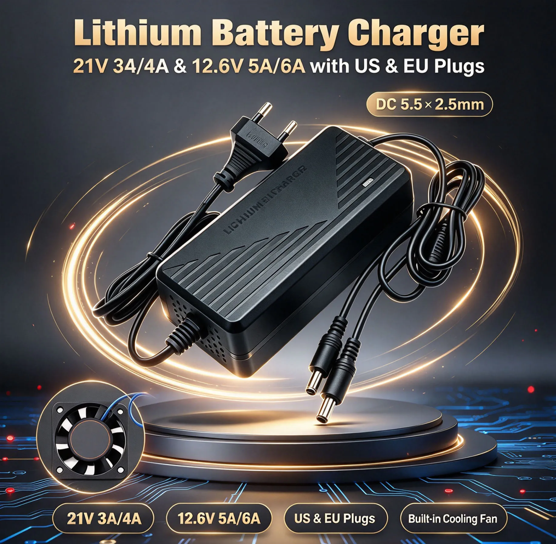 For 21V3A 4A 12.6V 5A 6A Lithium Battery Charger 3s Li-ion Polymer Battery Compatible with Fishing Light Electric Drill EU US