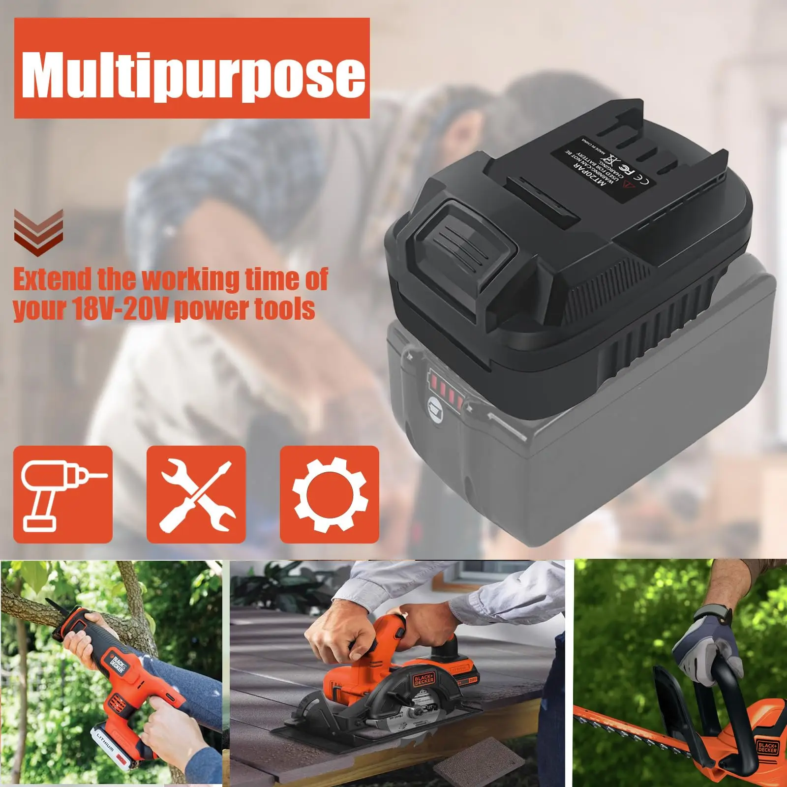 MT18BD Battery Adapter Converter for Makita 18V Lithium Battery Converts To for Black&Decker 20V LBXR2020 LBX20 LBXR20 Batteries image 4