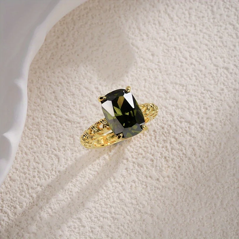 

Fashionable Green Gemstone Square Four Claw Women's Ring Elegant Cross Adjustable Bracelet