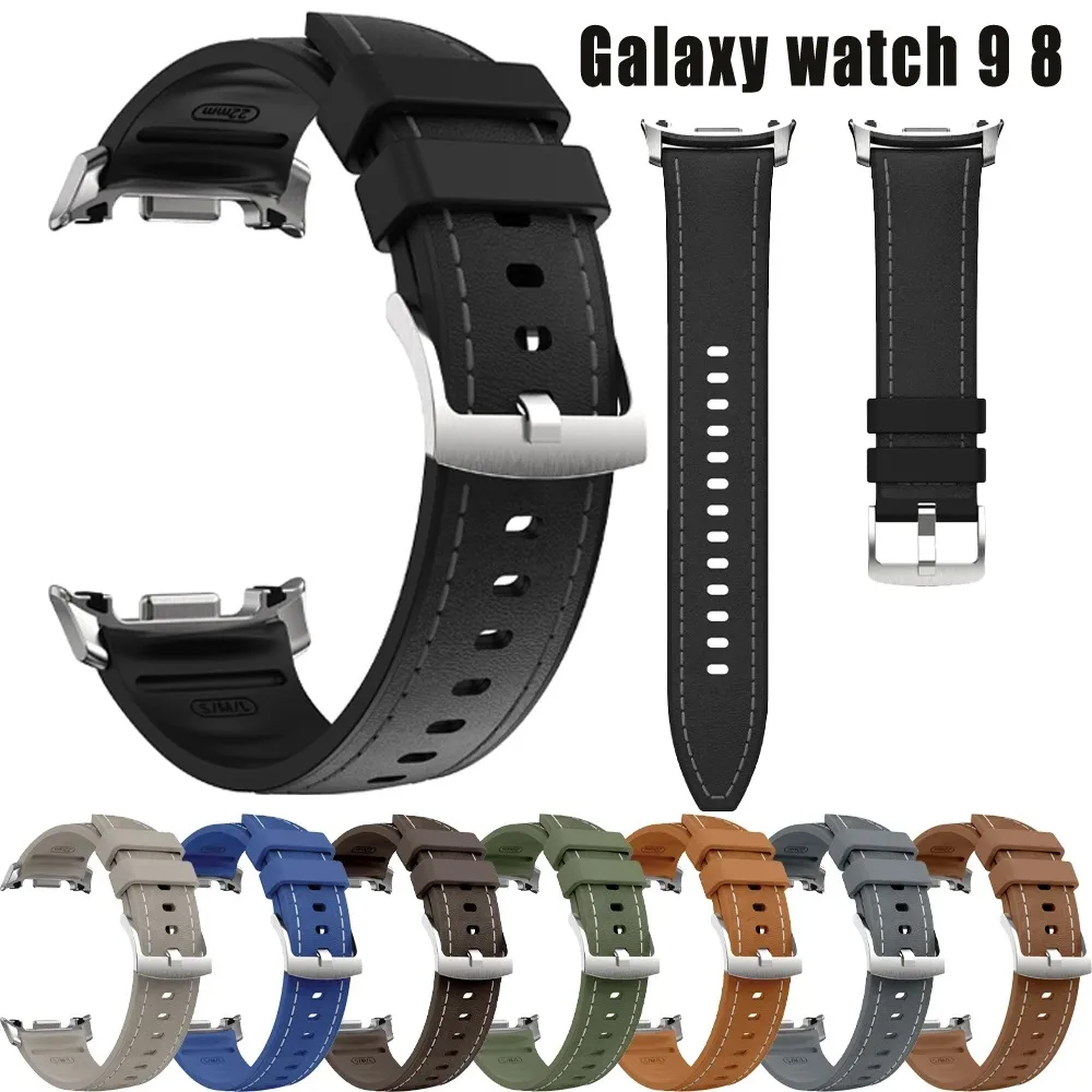 Original Silikon+Leder-Armband für Samsung Galaxy Watch 8 Classic 46mm Armband Galaxy Watch 9 8 40mm 44mm Ersatz Komfortabel