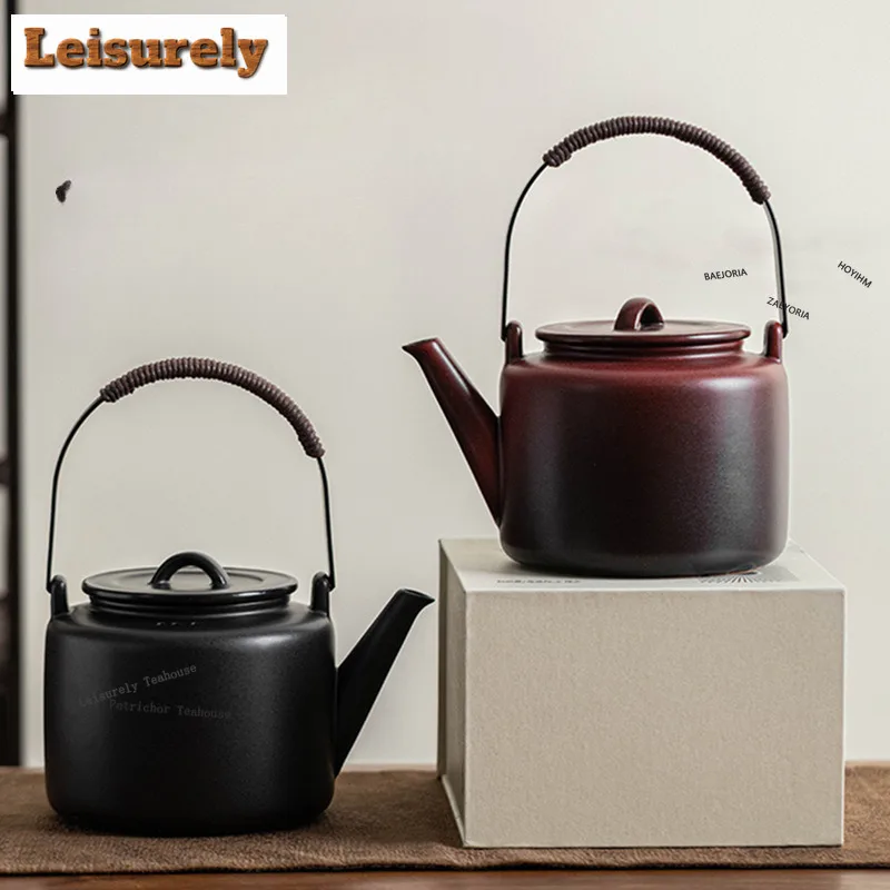 BAEJORIA 700ML Large Capacity Wihte Pottery Teapot Hanyun Lifting Handle Pot Boiling Water Kettle For Charcoal Stove Kung Fu Tea