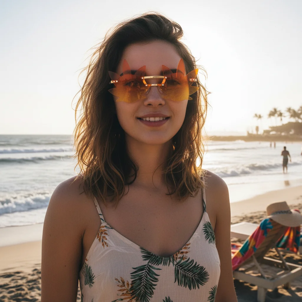 

Подиумные очки для выпускного вечера, вечерние солнцезащитные очки в форме кленового листа, солнцезащитные очки без оправы для женщин