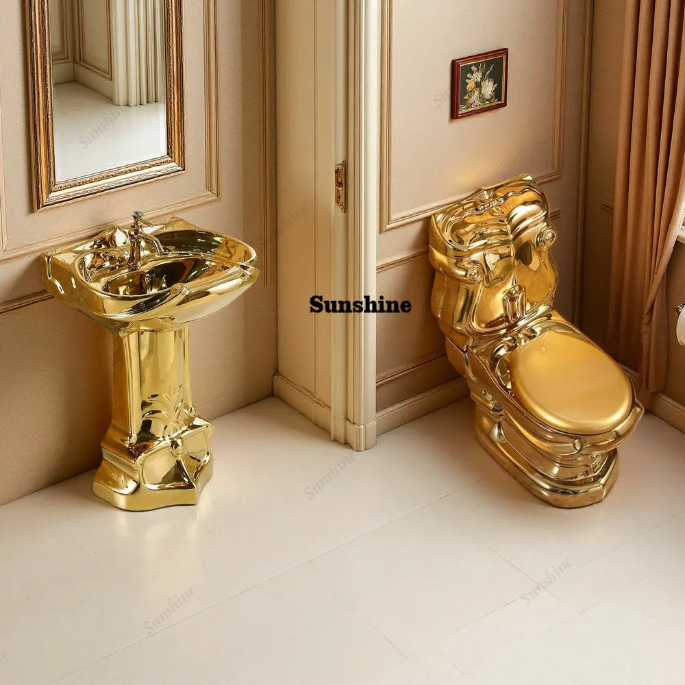 MAEBOW Luxious Golden Gravity-Flush Washdown Wide Sewer Pipe Dual Flush Floor Mounted With Seat Kinglike Bathroom Toilet