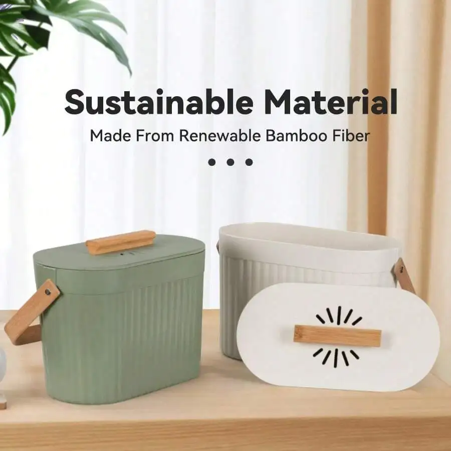 

Bamboo Fiber Countertop Compost Bin With Lid Small Kitchen Food Waste Container Eco Friendly