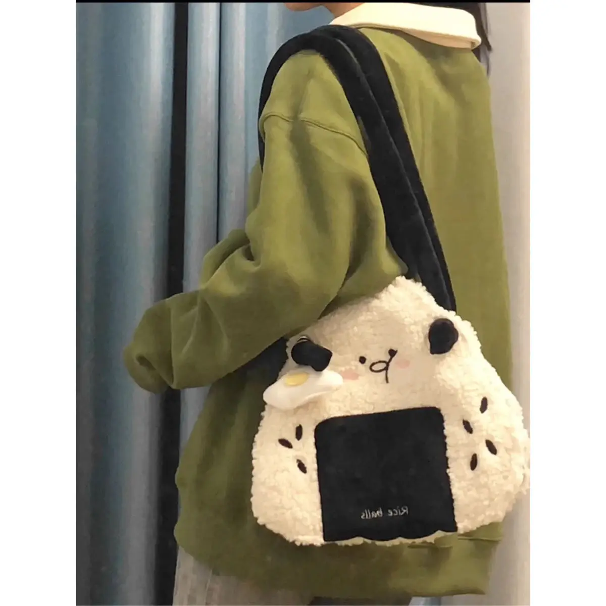 Autumn Winter Japanese Cute Plush Corduroy Fashion Sushi Rice Ball Messenger Bag Women Bag Tote Bag Purses Handbags