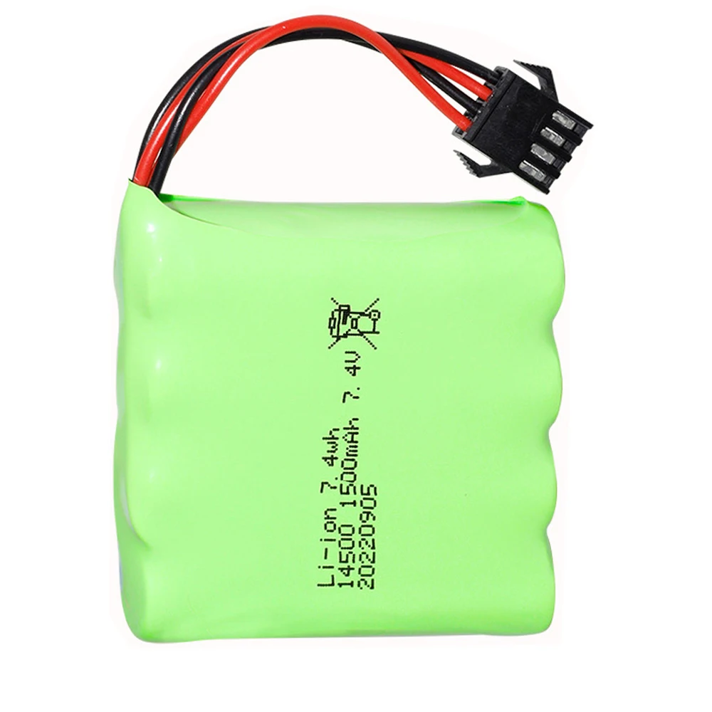 Batteria Lipo 7.4V 1500mAh SM4P per DE36W 1:16RC fuoristrada 4WD arrampicata ad alta velocità Drift accessori giocattolo da corsa 7.4V 14500 batteria