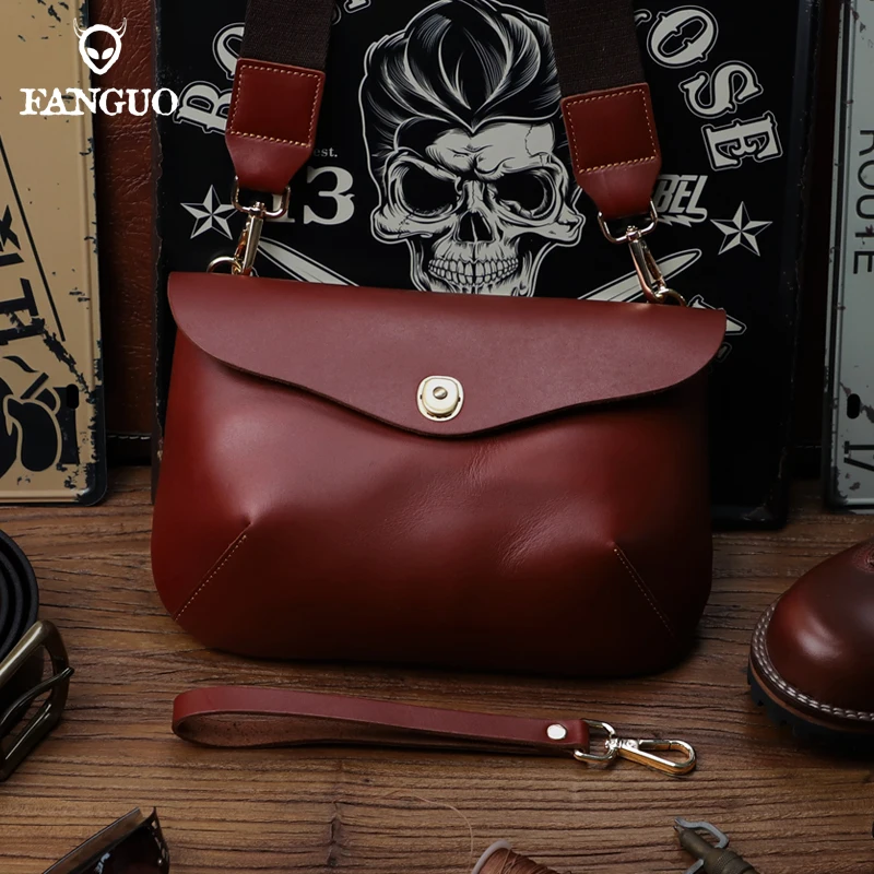 Crazy Horse Leather Men\'s Chest Bag Handmade Genuine Leather Crossbody Shoulder Bag For Male Clutch Messenger Bags Handbag