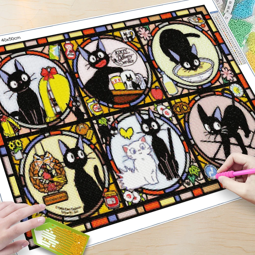 اليابانية القط أنيمي الماس اللوحة الكرتون الفن 5D الماس الفسيفساء التطريز عبر الابره عدة الحرفية ديكور المنزل هدية #2