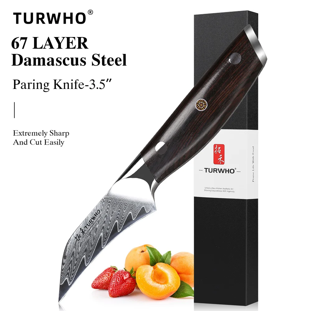 TURWHO 3.5-inch Paring Knife 67 Layer Damascus Steel Professional Shap Kitchen Vegetable Fruit Peeling Peeler Chef Utility Knife