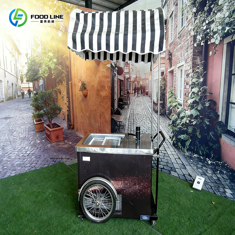 

Customized Mobile Freezer Ice Cream Cart Ideal for Water Ice Vending and Outdoor Event Catering Available for Commercial Use