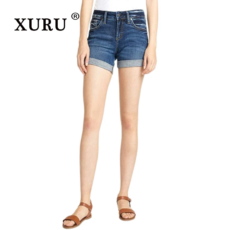 

XURU - New Women's Y2k Clothing High Waist Curled Edge Denim Shorts, Luxury Designer Women's Summer Short Jeans