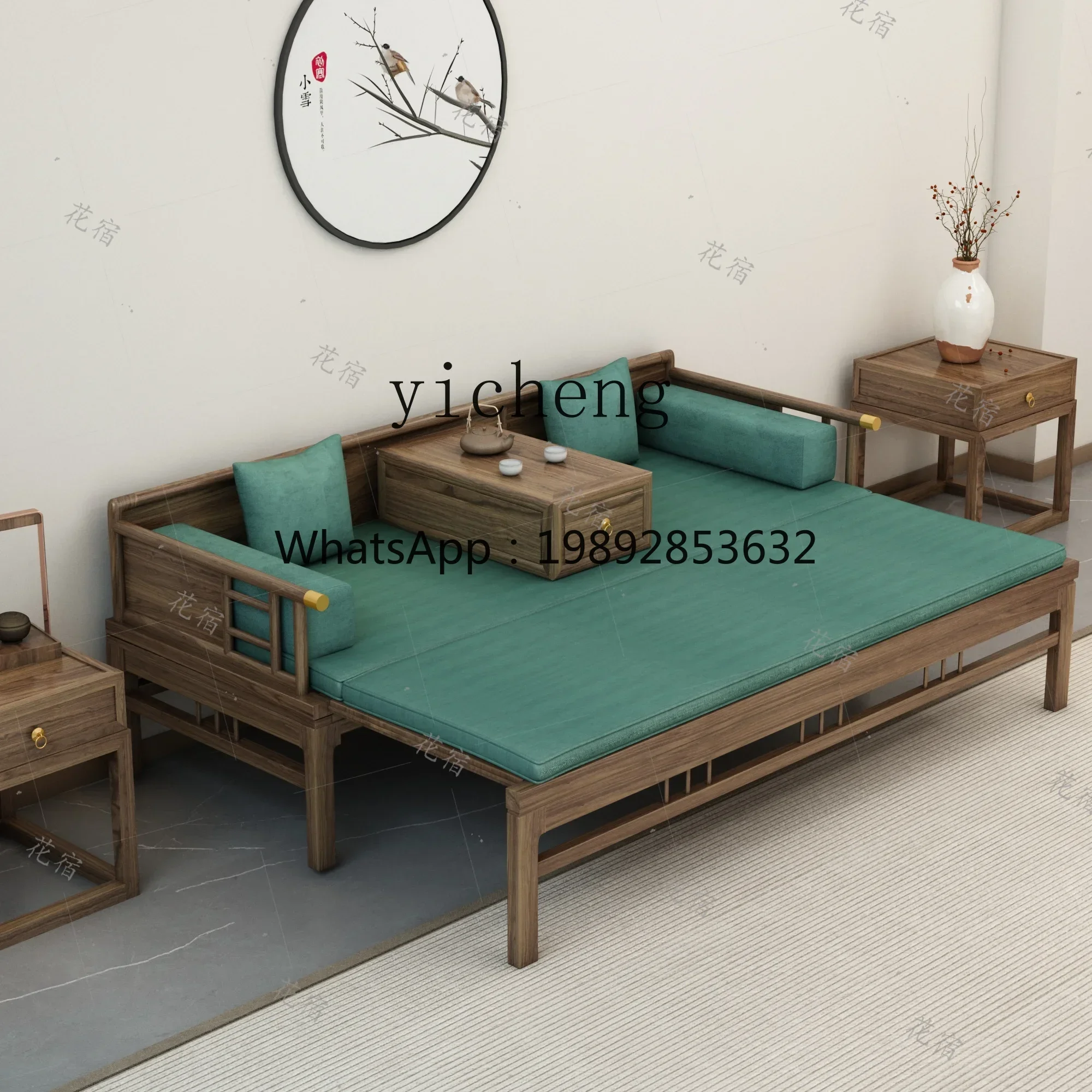 A2-9  Solid wood push-pull bed Arhat bed small apartment living room simple sofa bed folding dual-purpose
