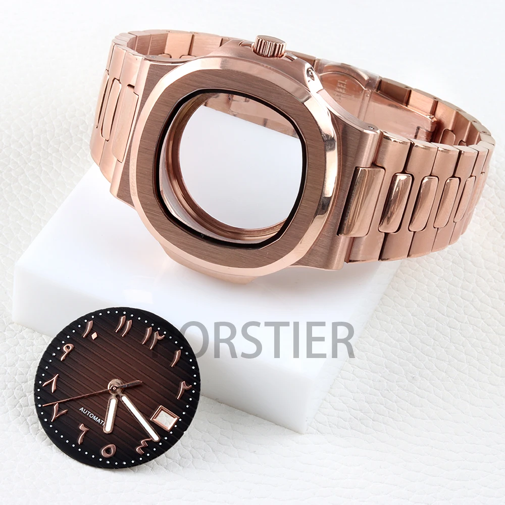 29.8mm Watch Dial NH35 Dial Hands Green Luminous Arabic Numerals for Nautilus Case Rose Gold/Black fit NH35 NH36 NH38 Movement
