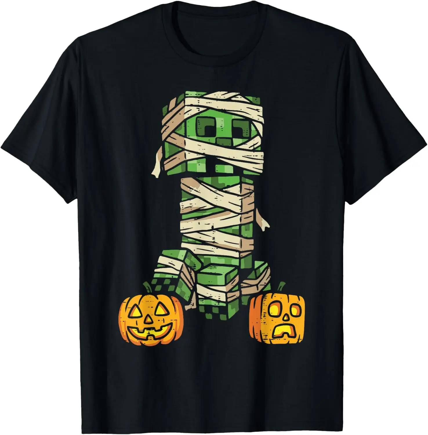 Halloween Gamer Pixel Monster Mummy Gaming Costume Boys Kids T-Shirt Halloween Loose-Fit Pure Cotton Short-Sleeve Top – Stylish, Breathable, Plus-Size – Christmas Gift