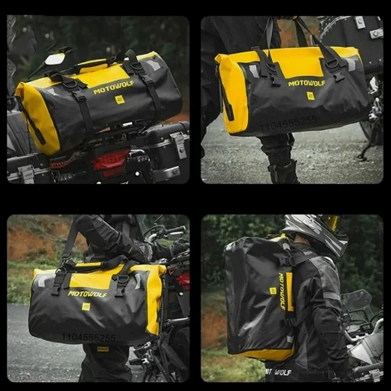 Motowolf Motorcycle Bag 66L Waterproof Backpack Rear Seat Bag Motocross Luggage Touring Biker Tail Tank Bag Reflective