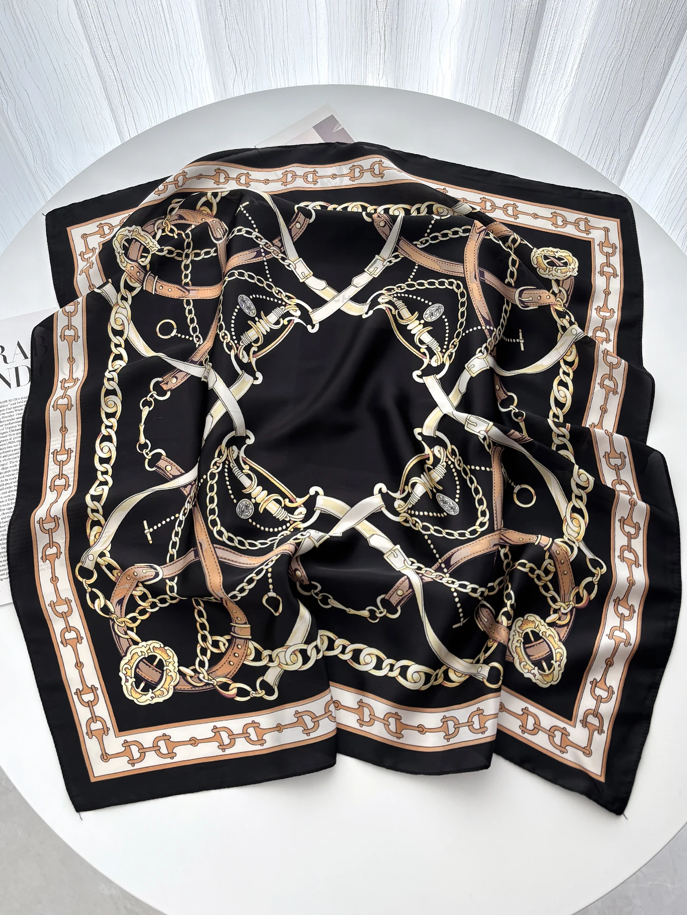 الفاخرة المرأة خمر تنوعا رقيقة وشاح من الساتان الأزهار طباعة هيرباند ربيع الخريف وشاح مربع صغير لربط الشعر والحقائب #2