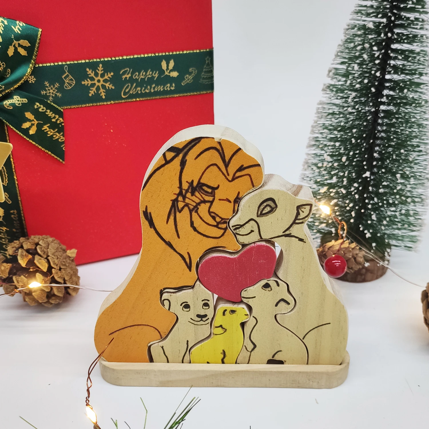 Art Wooden Family Puzzle Personalized Name Puzzle Wooden Lion Puzzle Home Decor Warm Gift for Kid Mother Christmas Decorations