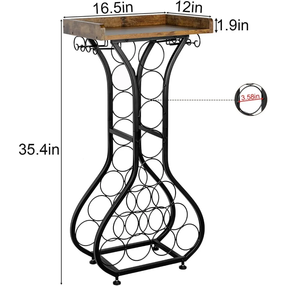 X-cosrack Wine Storage Rack Freestanding Floor, Wine Rack Mini Bar Table with Tabletop, Glass Holder Wine Bottle Display Stand L