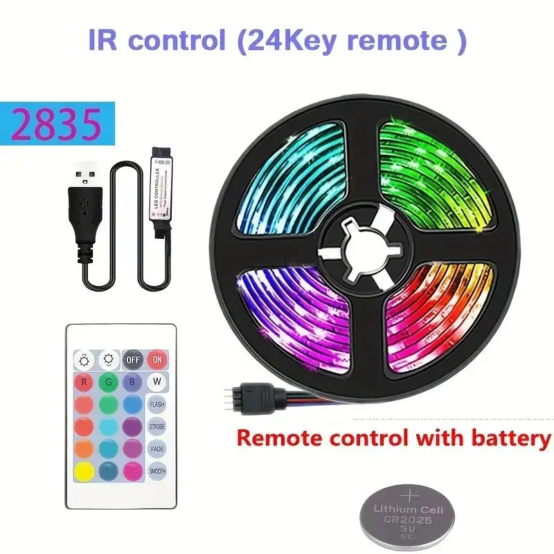 60LEDs/m 5V USB LED Strip Lights RGB 2835 24-Key Remote Control Elastyczna lampa Wstążka Taśma Pokój Impreza Sypialnia Podświetlenie TV Decor