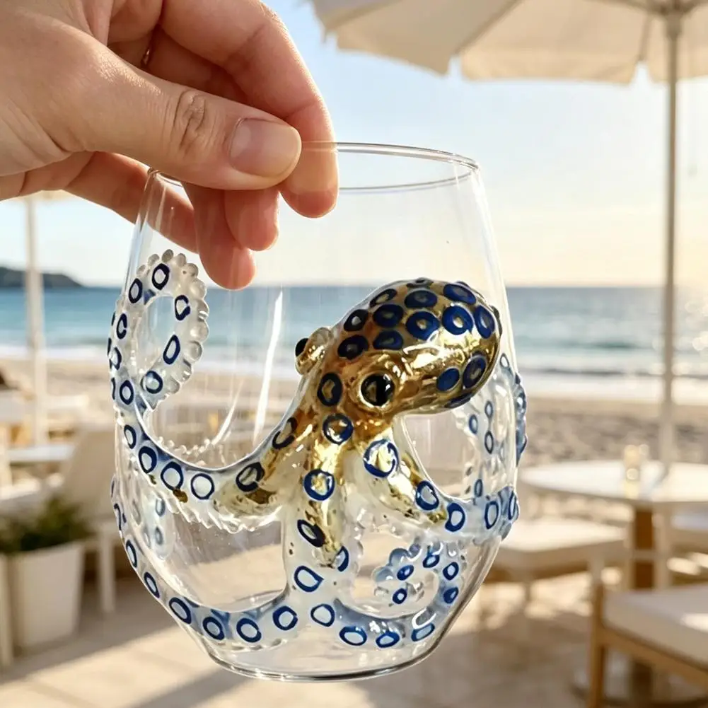 Hand-made Marine Animal Glassware 3d Blue-ringed Octopus Stemless Wine Glass Ocean Animal Bar Accessories Ocean Home Decor Gifts