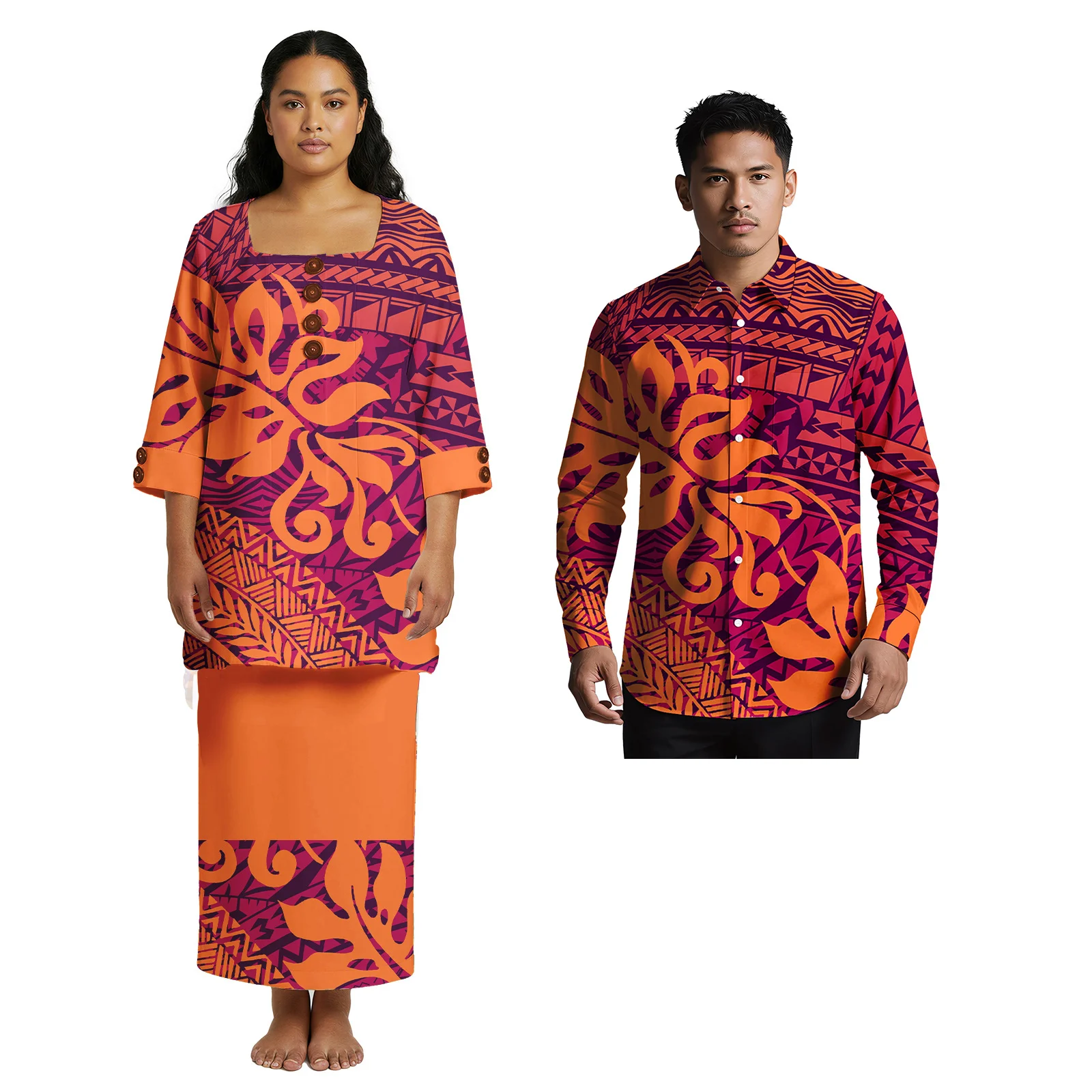 مريحة مخصص 2 قطعة مجموعة الملابس هاواي النساء Puletasi 2 قطعة فستان ساموا الرجال ألوها قميص بولينيزيا أنيقة زوجين دعوى