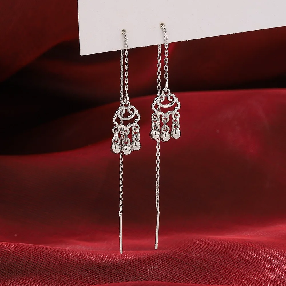 Hinese Safety Lock Bell Tassel Dangle Earrings Vintage Oriental Minimalist Women Jewelry Gift Earrings