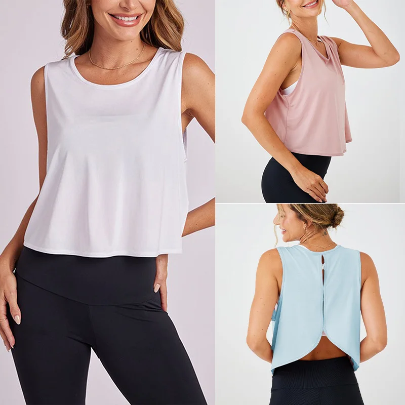 Women's Quick-Dry Sleeveless Sports Tank Top with Cutout Back, Breathable Yoga Cover Up for Gym, Running and Fitness Training