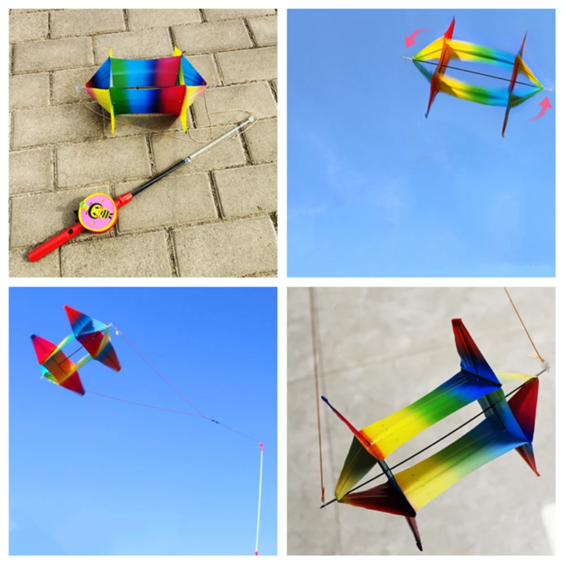 free shipping 8pcs/lot PE kite flying toys for children kites 3d kites revolve kites string line fishing rod line flying eagles