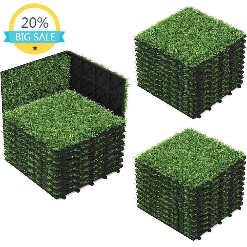 

30-Piece Interlocking Artificial Grass Tiles, 12 x 12, 30 Square Feet Coverage, Suitable for Indoor and Outdoor Flooring, Porch,