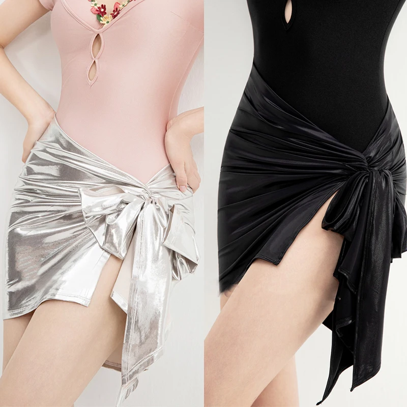 

Серебристо-черные юбки для латинских танцев, женские юбки для танцев чача-самбы с завязками для взрослых, юбки для танцев сальсы и румбы, сценическая одежда SL13380