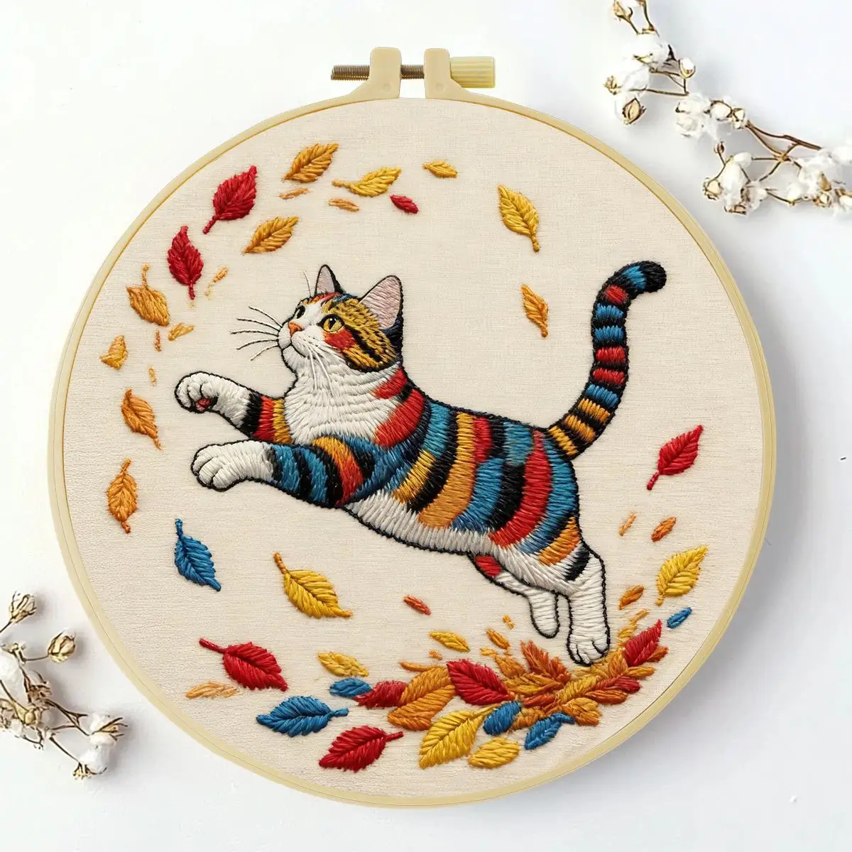 1 Stück 20X20CM/15X15CM 7,87/6,3 Zoll Farbiges Katzen-Stickerei-Starter-Kit DIY-Kit DIY-Stickerei-Set Handarbeiten Nadelkunst – Detail 2