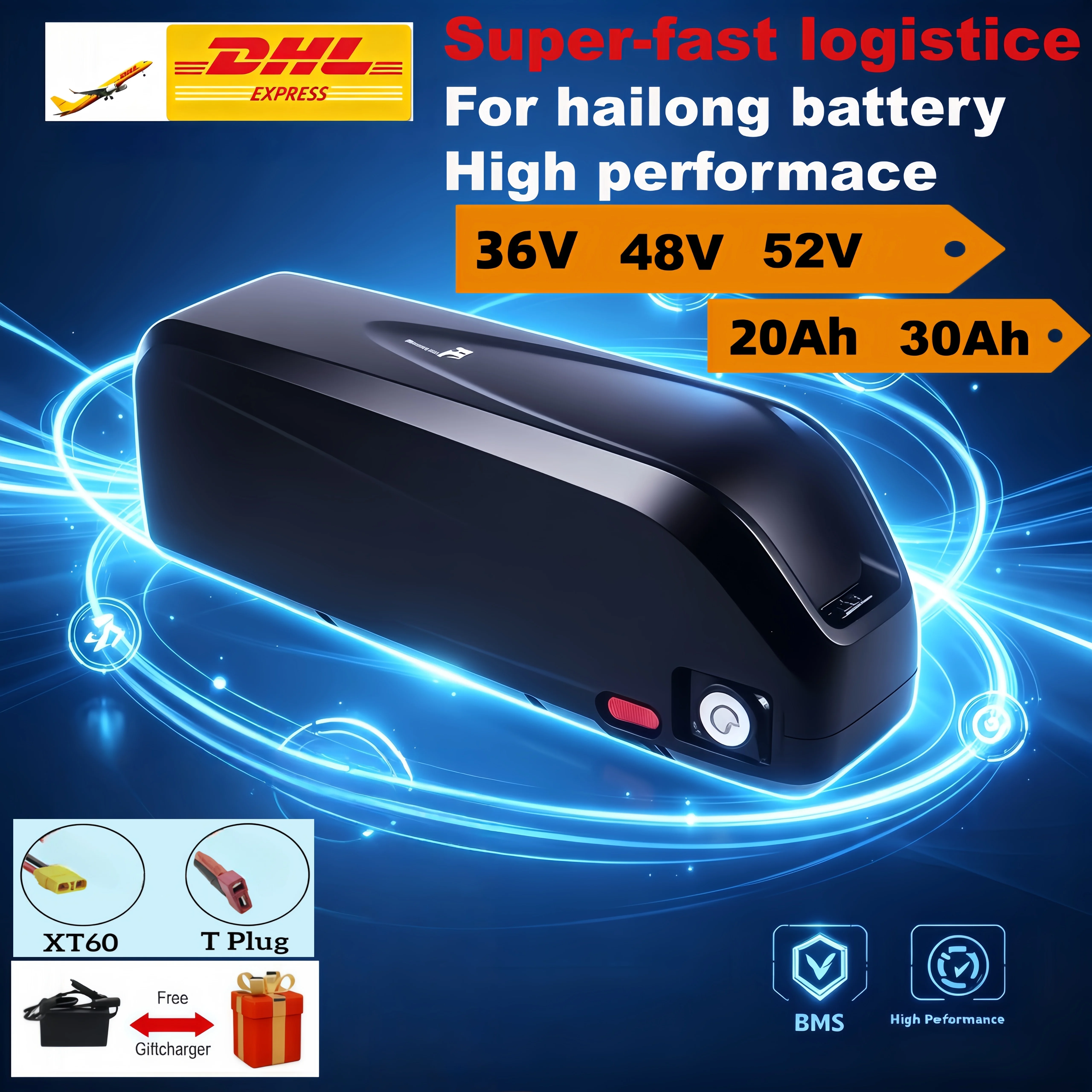 For New high quality 36V 48V 52V Brand New 20Ah 30Ah Hailong Battery for Bafang BBS02 BBS03 BBSHD Motor +BMS Customizable Plug