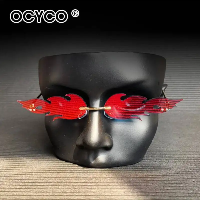 

OCYCO 2026 Fire Flame Sunglasses Women Designer Rimless Sun Glasses Trending Gafas UV400 Shades Candy Color Party Eyewear
