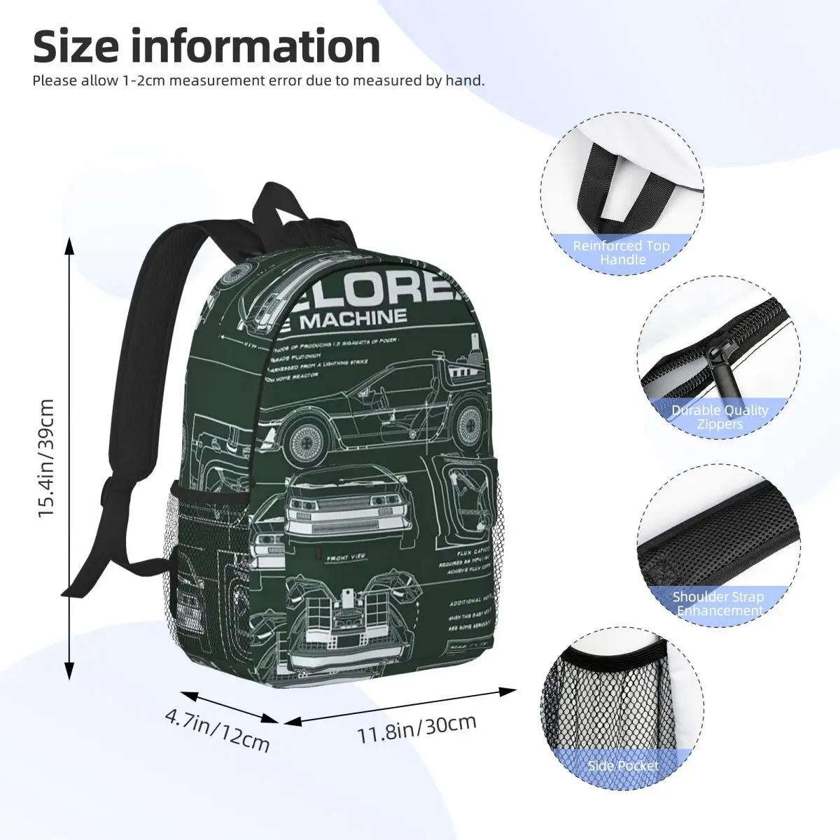 DeLorean Time Machine Back To The Future Backpack Hot Sale Daypack Boys Girls BookBag Shoulder Bags for Men Women School Bag